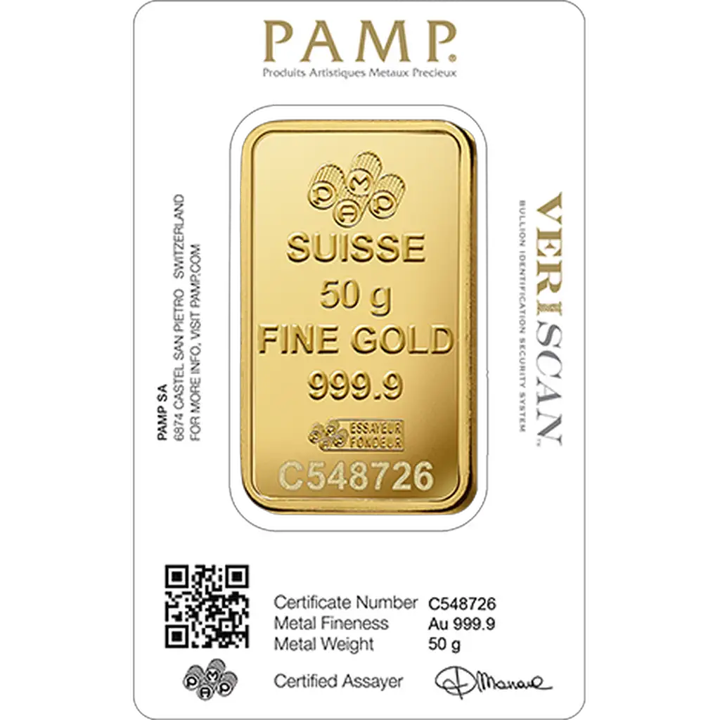 50g Gold Bar : PAMP Fortuna