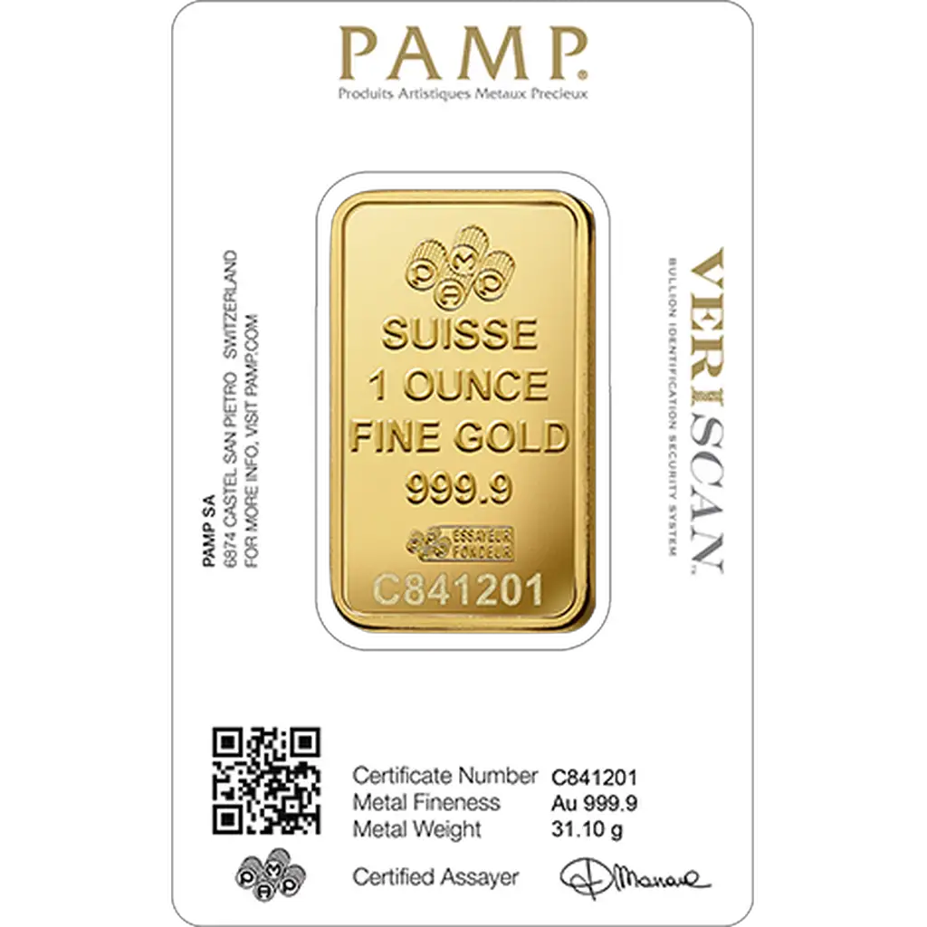 1 oz Gold Bar : PAMP Fortuna